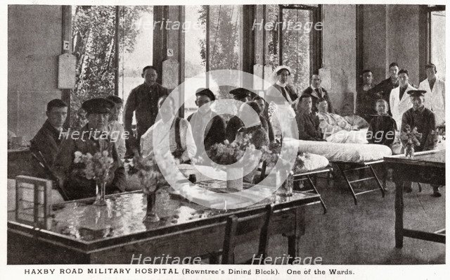 Postcard of wounded soldiers and medical staff in Haxby Road Military hospital, c.1914-c.1918. Artist: Unknown