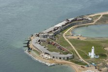 Remedial works at a storm damaged Hurst Castle, Hampshire, 2021. Creator: Damian Grady.