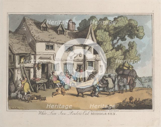 White Lion Inn. Ponder's End, Middlesex, from "Sketches from Nature", 1822., 1822. Creators: Thomas Rowlandson, Joseph Constantine Stadler.