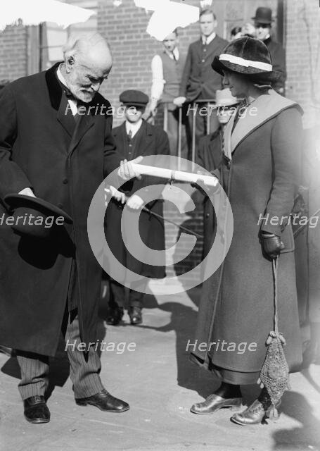Corn Growers - Secretary Wilson Presenting Diploma To Viola Lewis of Arkansas, 1912. Creator: Harris & Ewing.