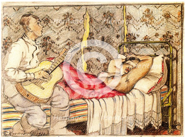 By Guitar Sound, 1921. Artist: Kustodiev, Boris Michaylovich (1878-1927)