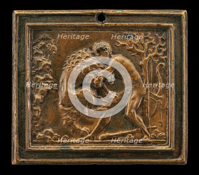 Hercules and the Nemean Lion, late 15th - early 16th century. Creator: Moderno.