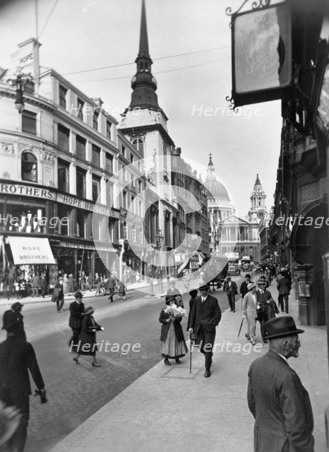 People walking down Ludgate Hill, City of London, (c1910s?). Artist: Unknown