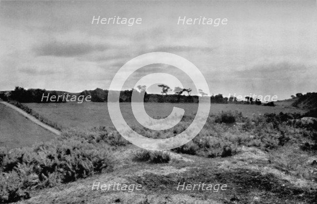 'Offa's Dyke crossing a hill top, in Denbighshire', Wales, 1935. Artist: Unknown.