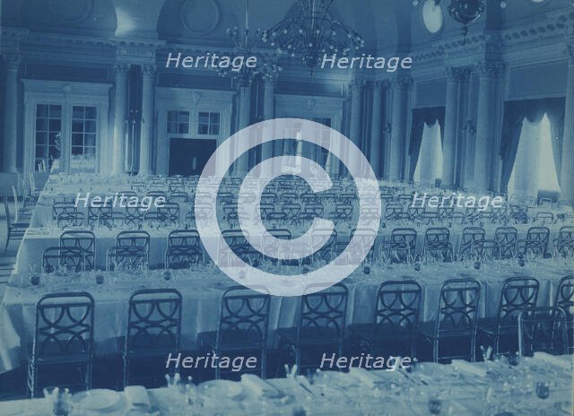 Willard Hotel ballroom arranged for a banquet, between 1901 and 1910. Creator: Frances Benjamin Johnston.