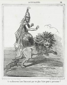 Ce malheureux lion finissant par ne plus faire peur à personne!, 1864. Creator: Cham.