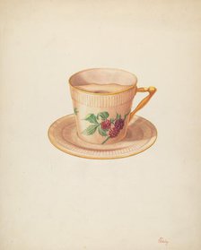 Moustache Cup and Saucer, c. 1940. Creator: Hal Blakeley.