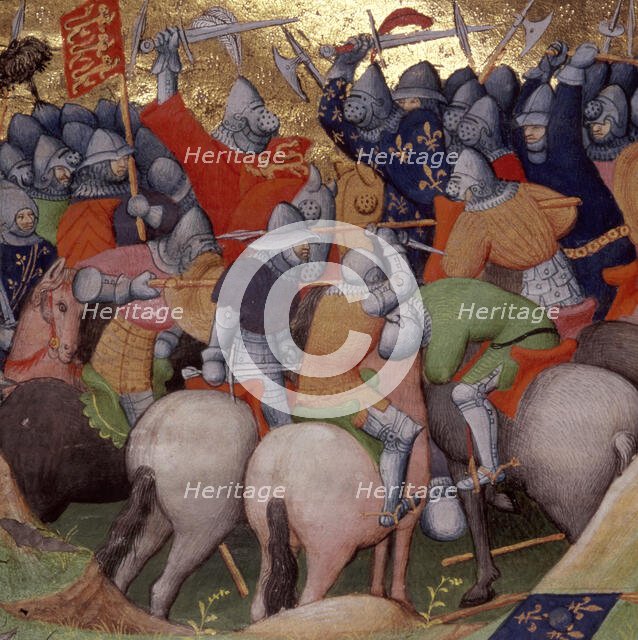 Battle of Crécy, between the English and the French, in 1346, (1415).  Creator: Workshop of the Boucicaut Master.