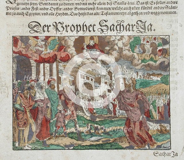 Zechariah's Vision: Christ's Entry into Jerusalem in the Background, 16th century. Creator: Jost Ammon.