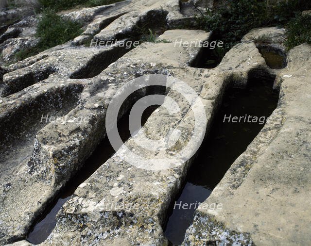 Anthropomorphic tombs, Necropolis, Uncastillo, Province of Saragossa, Aragon, Spain, (2001).  Creator: Unknown.
