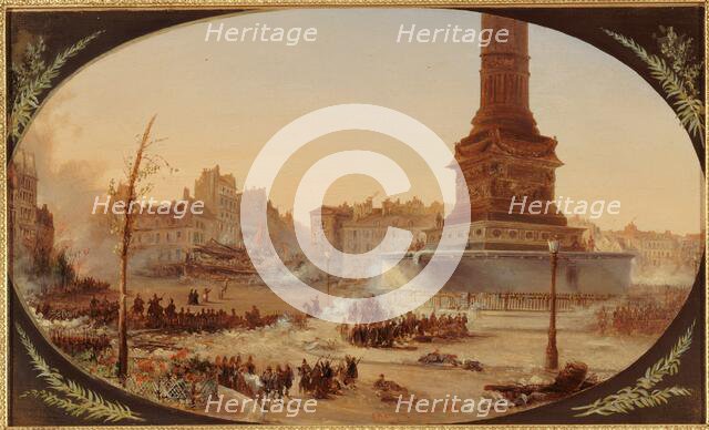 Place de la Bastille and barricade at the entrance to Faubourg Saint-Antoine, June 25, 1848. Creator: Jean Jacques Champin.