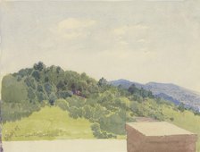 Mountain landscape, viewed from a castle complex, 1847. Creator: Carl Theodor Reiffenstein.