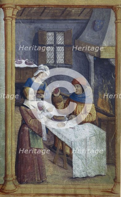The maids. Miniature from Livre d'heures  , Late 15th cen..