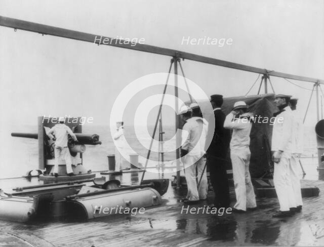 U.S. Naval Academy, Annapolis, Md. 1902?: Target practice at sea, (1902?). Creator: Frances Benjamin Johnston.