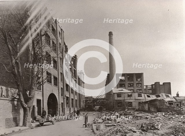 Bomb damage at the Caley factory, Norwich, Norfolk, 1942. Artist: Unknown