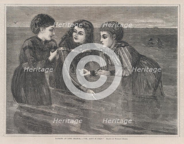 Bathing at Long Branch "Oh, Ain't It Cold" (Every Saturday, Vol. III, New Serie..., August 26, 1871. Creator: W.H. Morse.
