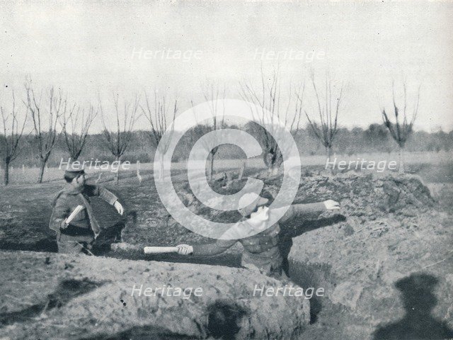 British soldiers practicing throwing hand grenades, c1914. Artist: Unknown