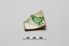 sherd, red body, white slip, green glaze, Mamluk period, 1250-1516. Creator: Unknown.