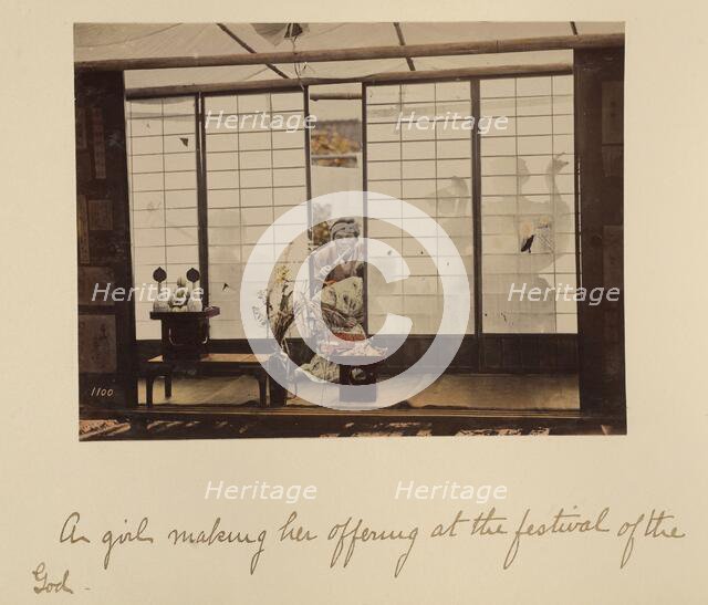 A girl making her offering at the festival of the God, about 1873-1883. Creator: Shinichi Suzuki I.