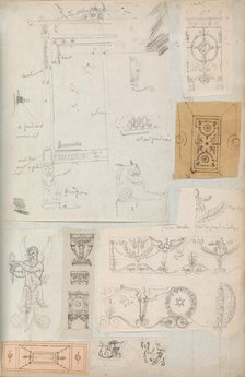 Page from a Scrapbook containing Drawings and Several Prints of Architecture, Int..., ca. 1800-1850. Creators: Workshop of Charles Percier, Workshop of Pierre François Léonard Fontaine.