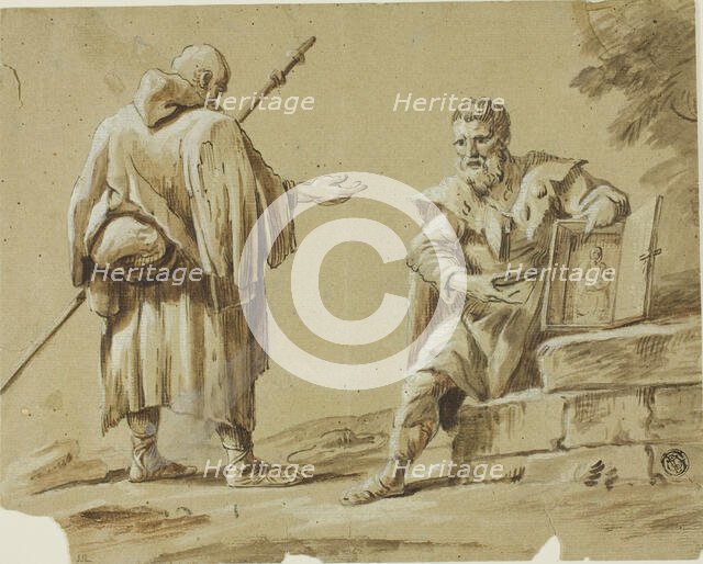 Two Pilgrims with Portable Shrine, n.d. Creator: Tiberius Dominikus Wocher.