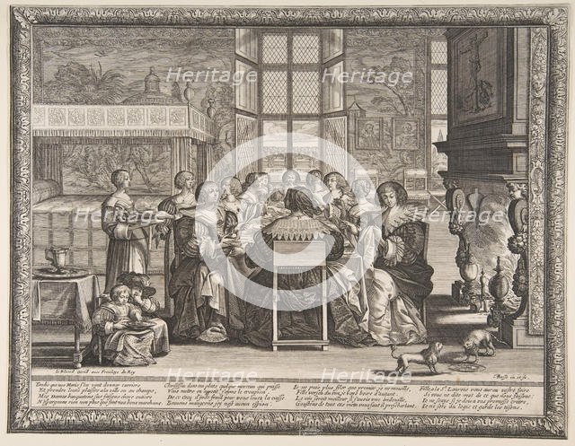 Wives at Table During the Absence of Their Husbands, ca. 1635-36. Creator: Abraham Bosse.