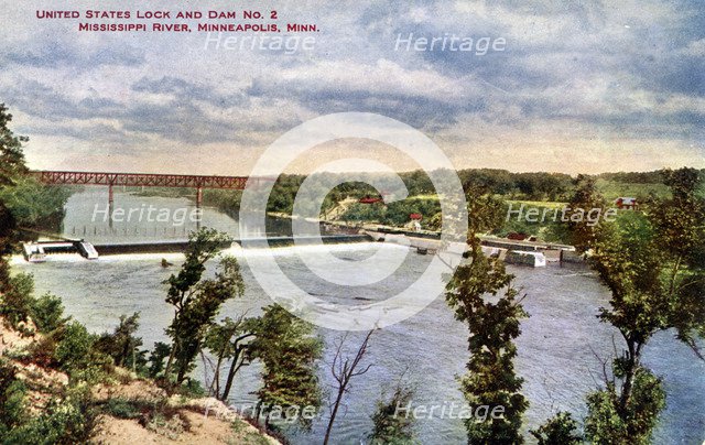 United States Lock and Dam No 2, Mississippi River, Minneapolis, Minnesota, USA, 1910. Artist: Unknown