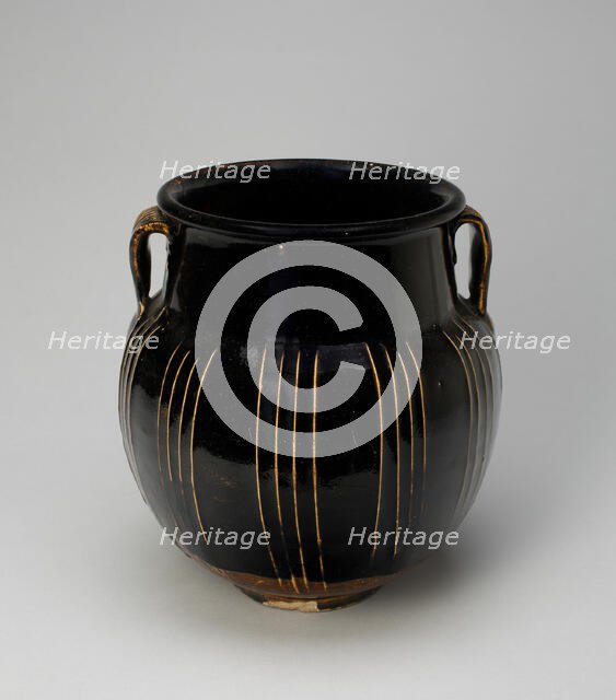 Ovoid Jar with Vertical Ribs and Two-Loop Handles, Northern Song or Jin dynasty, 12th/13th century. Creator: Unknown.