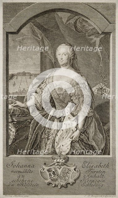 Portrait of Johanna-Elizabeth, Electress of Anhalt-Zerbst (1712-1760), Mother of Catherine II, 1756. Creator: Bernigeroth, Johann Martin (1713-1767).