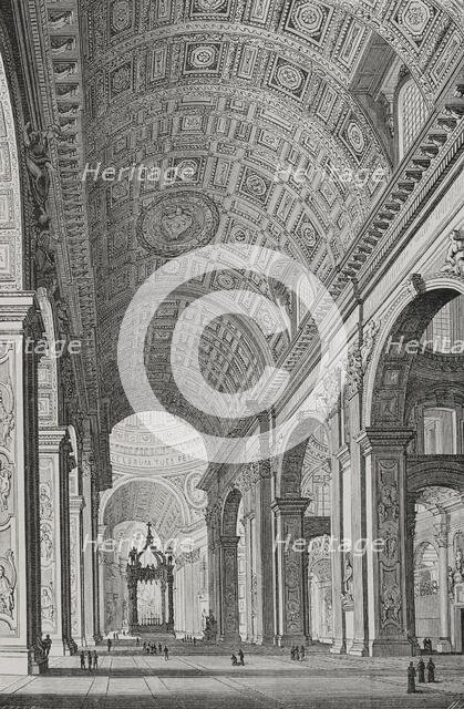 Interior of St Peter's Basilica, Papal States, 1877.  Creator: Jules Jean Marie Joseph Huyot.