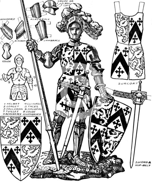 'All The Gorgeous Panoply of A Knight with the Various Parts of His Armour', c1934. Artist: Unknown.