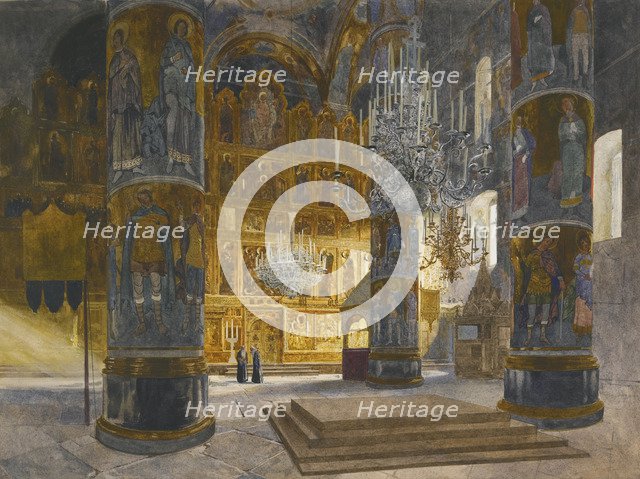 Interior of the Cathedral of the Dormition in the Moscow Kremlin, 1898. Artist: Kopallik, Franz (1860-1931)