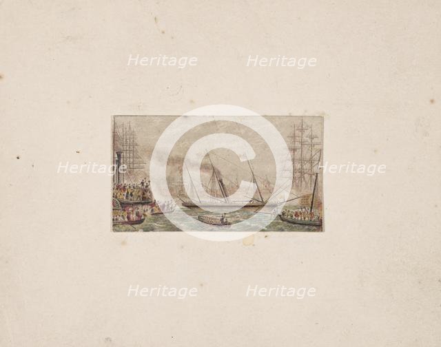 Needle-box Print: The Royal Fleet in Kilkenny Bay (?), 1850. Creator: George Baxter (British, 1804-1867).