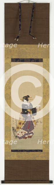 An Oiran standing by a plum tree, mid 19th century. Creator: Kuniyuki Utagawa.