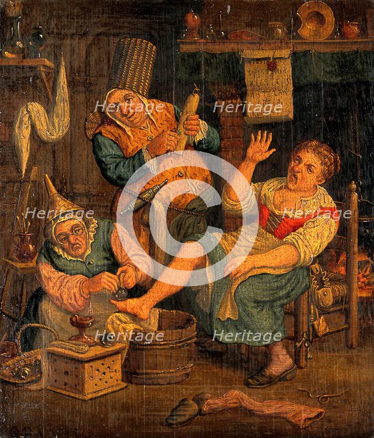 A woman surgeon and her assistant cupping a patient, c1690s. Creator: Unknown.