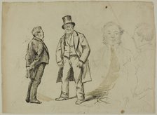 Sketch of Two Standing Men and Two Portaits, 1870/91. Creator: Charles Samuel Keene.