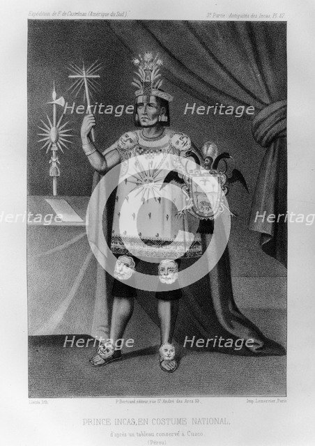 Inca prince, national costume, 1852. Artist: Jacques Francois Gauderique Llanta 