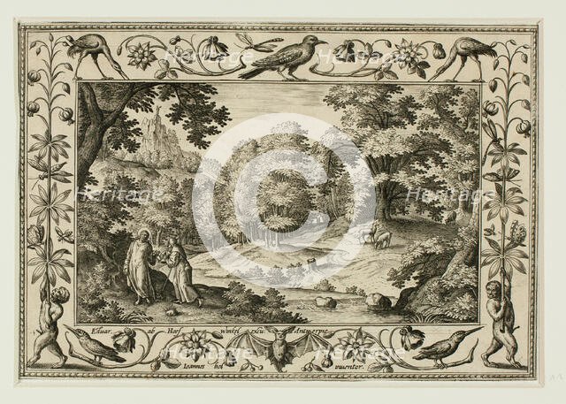 The Temptation of Christ, from Landscapes with Old and New Testament Scenes and Hunting Scenes,1584. Creator: Adriaen Collaert.