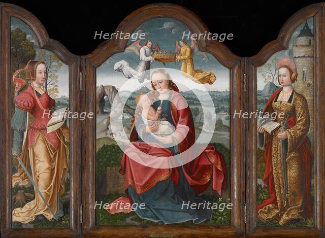 Triptych with the Virgin and Child, St Barbara, and St Catherine, about 1510-1530. Creator: Unknown.