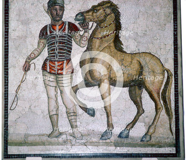 Roman mosaic of a charioteer with horse. Artist: Unknown