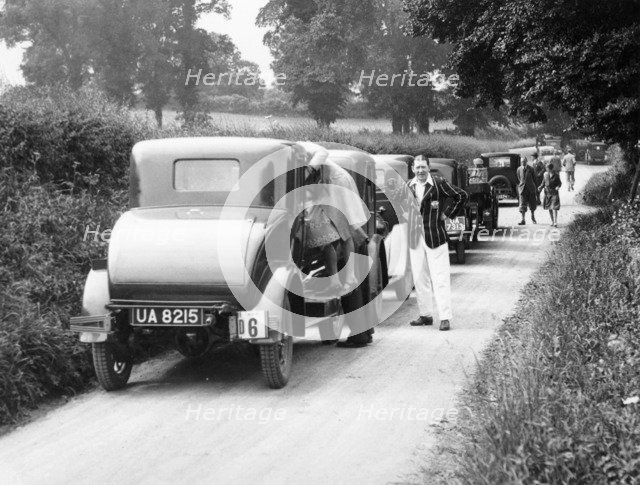 Traffic jam in a country lane, 1920s. Artist: Unknown