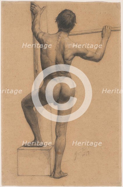 Male Nude with Left Foot on a Pedestal, 1879. Creator: Gustav Klimt.