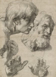 Studies of the Heads of two Apostles and of their Hands, 16th century. Artist: Raphael.