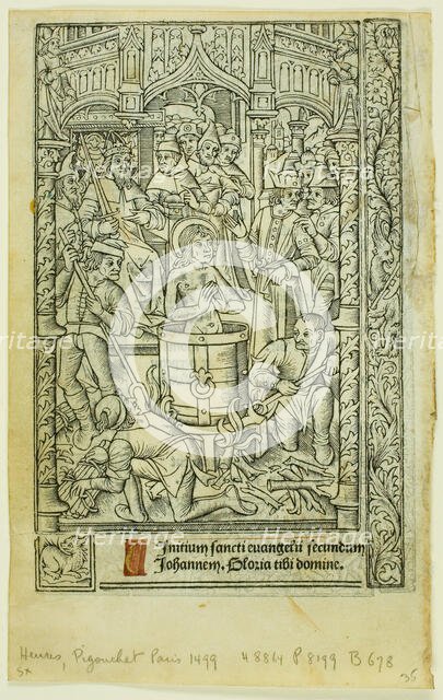 The Martyrdom of Saint John the Evangelist (recto), and December Calendar (verso), from..., 1496/97. Creator: Philippe Pigouchet.