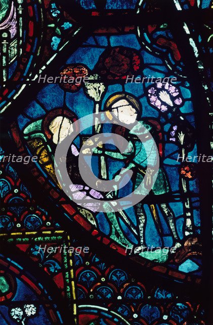 Baudoin tends the dying Roland, stained glass, Chartres Cathedral, France, 1194-1260. Artist: Unknown