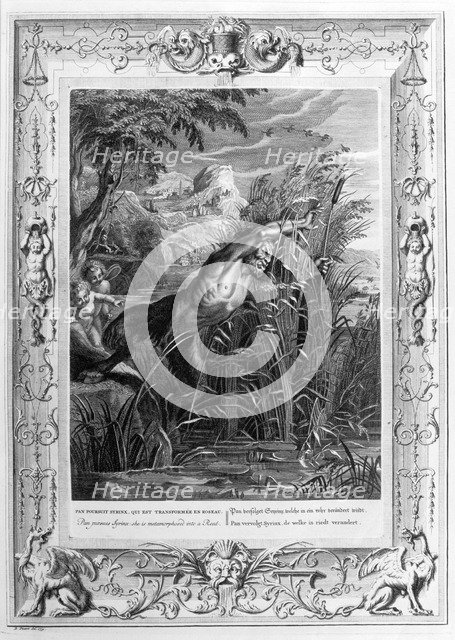 Pan pursues Syrinx who is transformed into a reed, 1733. Artist: Bernard Picart