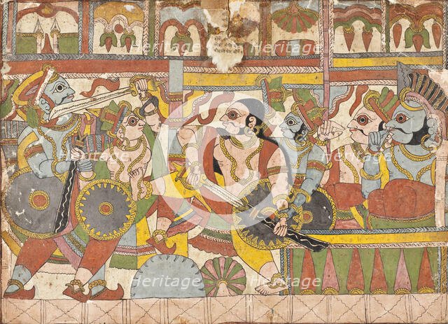 Babhruvahana Surrenders the Sacrificial Horse Syamakarna..., c1850. Creator: Unknown.