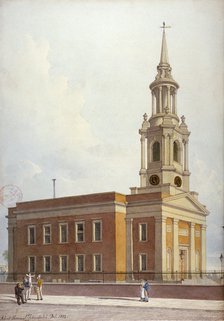 North-west view of St Paul's Church, Shadwell, London, 1822. Artist: Robert Blemmell Schnebbelie