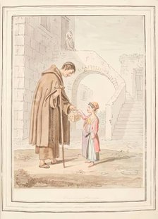 Charity of Procida, leaf from 'A Collection of Dresses by David Allan Mostly from Nature', 1776. Creator: David Allan.