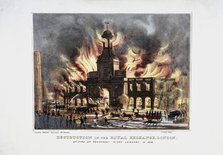 'Destruction of the Royal Exchange' (2nd) fire, London, 1838. Artist: W Clerk